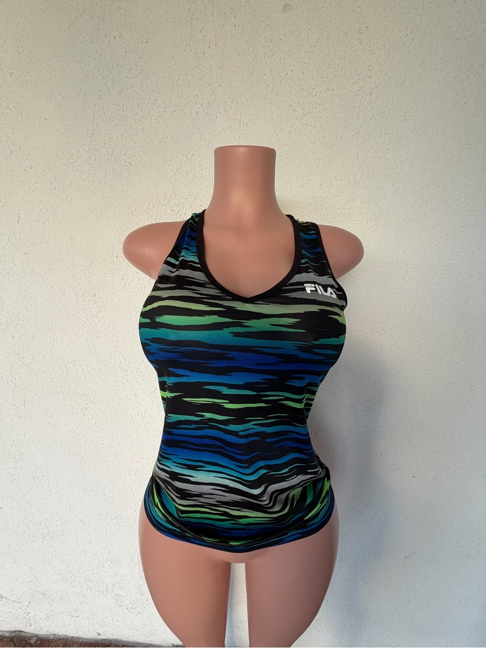 Fila Black, Blue & Green Printed Racerback One-Piece Swim